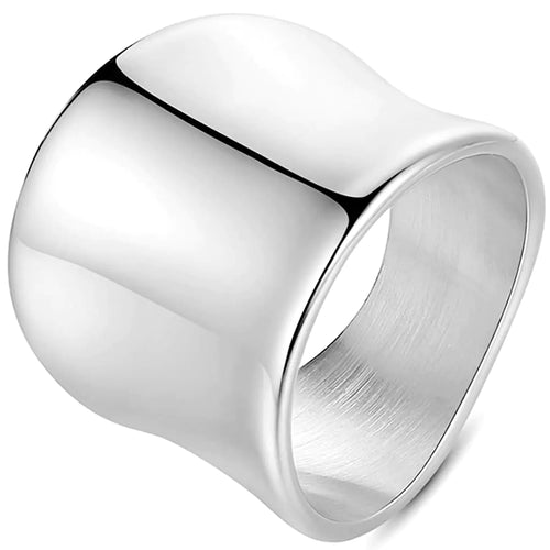20mm Width Chunky Wide Stainless Steel Wedding Band Statement Promise Anniversary Ring (Silver 4)