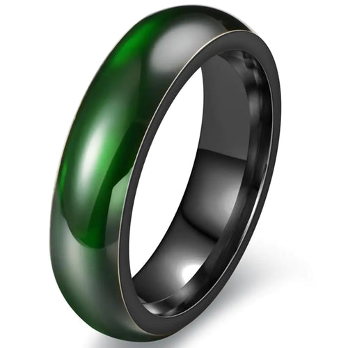 6mm Stainless Steel Green Acrylic Resin Imitation Jade Wedding Band Ring (Black Green 12)